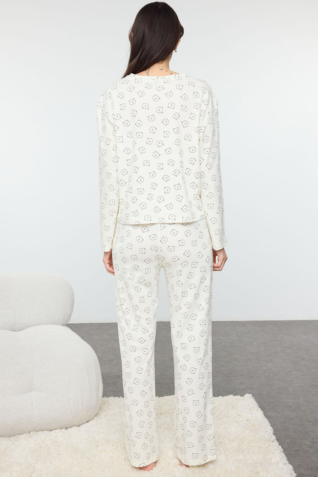 Trendyolmilla Mavi %100 Pamuklu Ay?c?kl? Orme Pijama Tak?m? THMAW25PT00131 фото 11