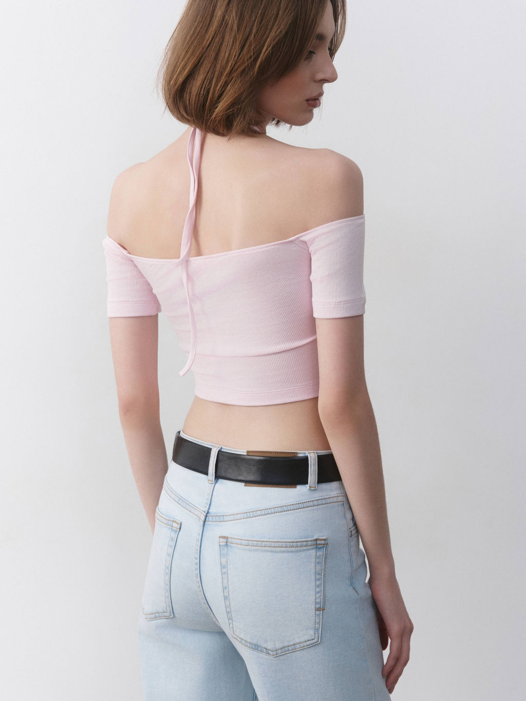 CONTE Укороченный топ в рубчик с отрытыми плечами и сборкой LD 2632 pink diamond - Conte elegant фото 2