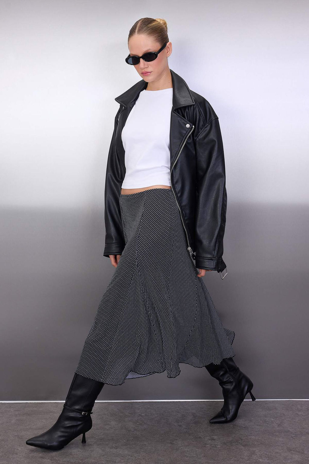 Siyah Puantiyeli Godeli Midi Orme Tul Etek TWOAW26ET00068 - Trendyolmilla фото 3