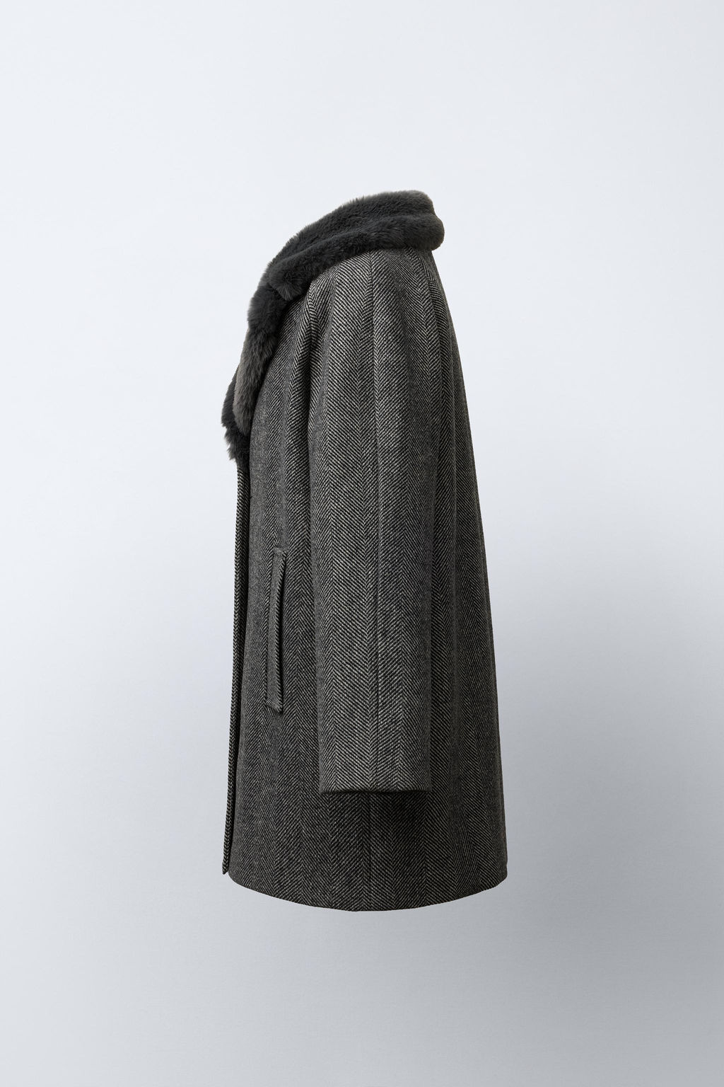 HERRINGBONE COAT WITH WOOL AND FAUX FUR COLLAR - Zara фото 3