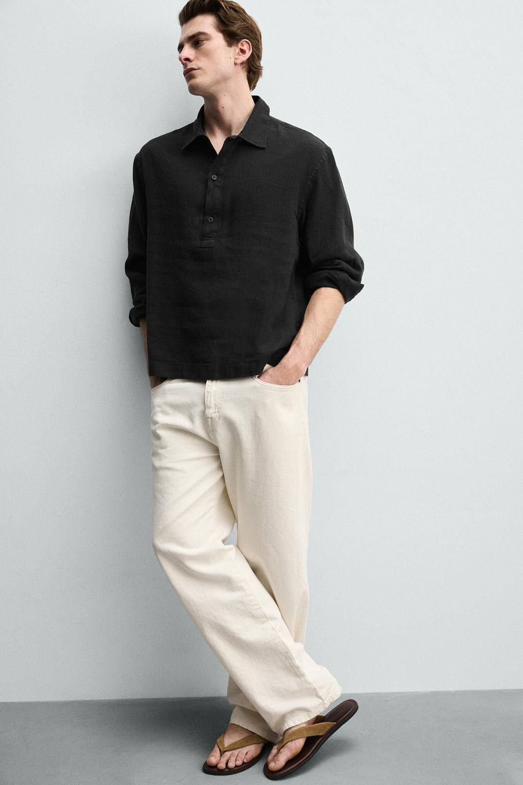 CAMISA POLO ALGOD?N - LINO / Carb?n - Zara фото 6