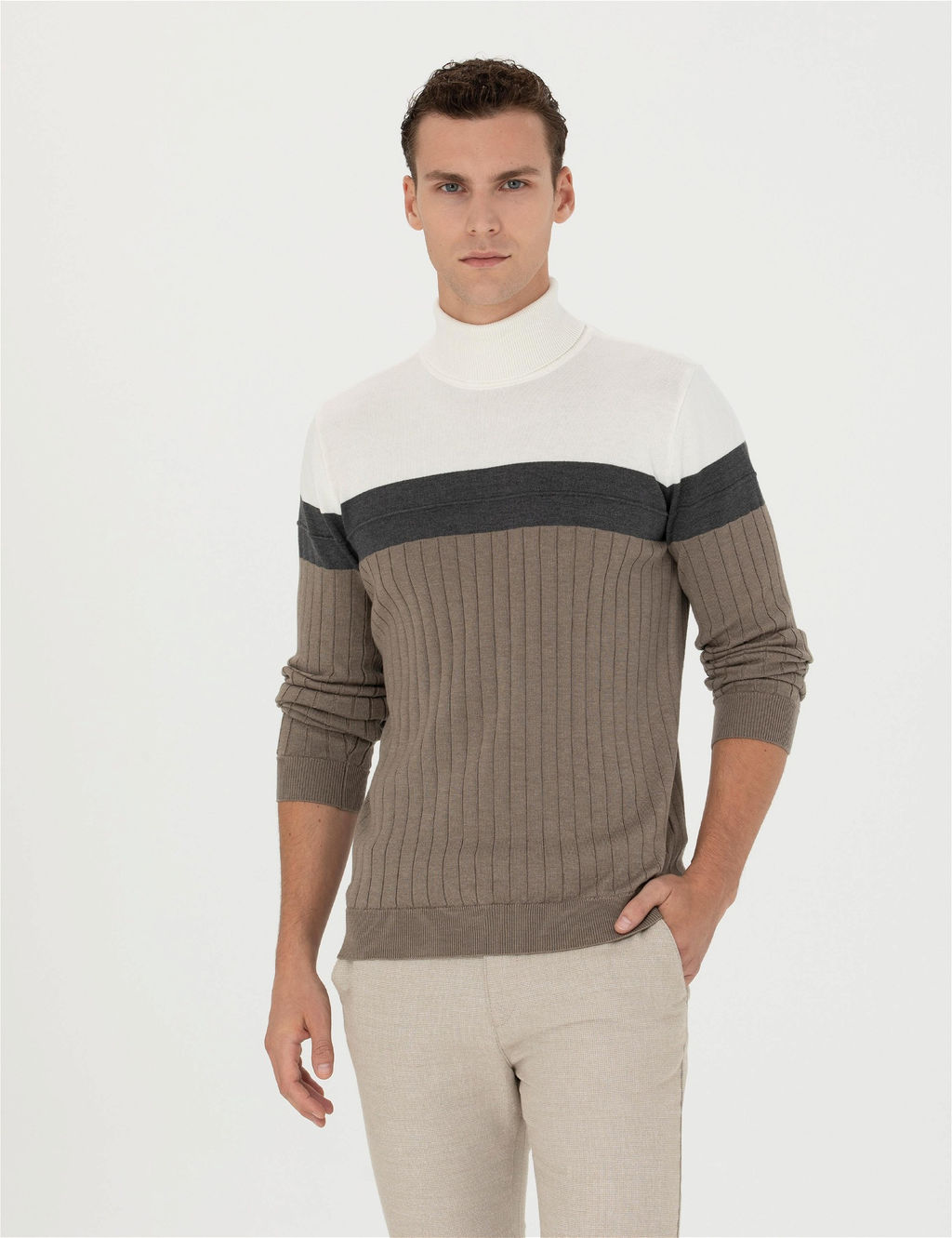 Vizon Melanj Slim Fit Bal_k__ Yaka Triko Kazak
