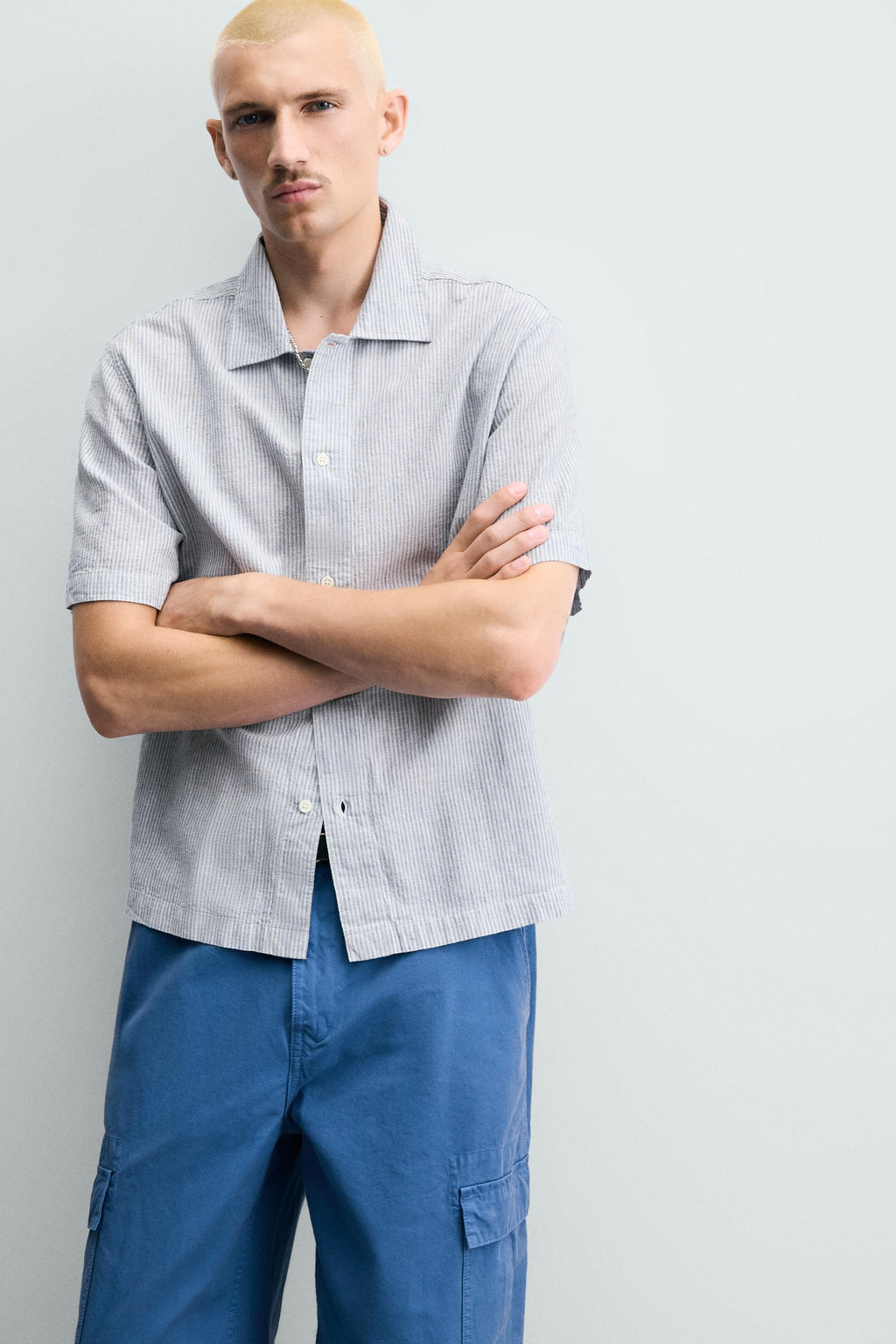 CAMISA FLUIDA RAYAS / Azul claro - Zara фото 6