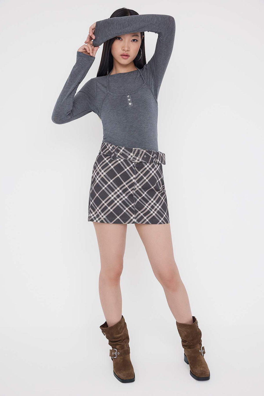 Teen Antrasit Melanj Fitted/Vucuda Oturan Cift Katl? Orme Bluz TWOAW26BZ00177