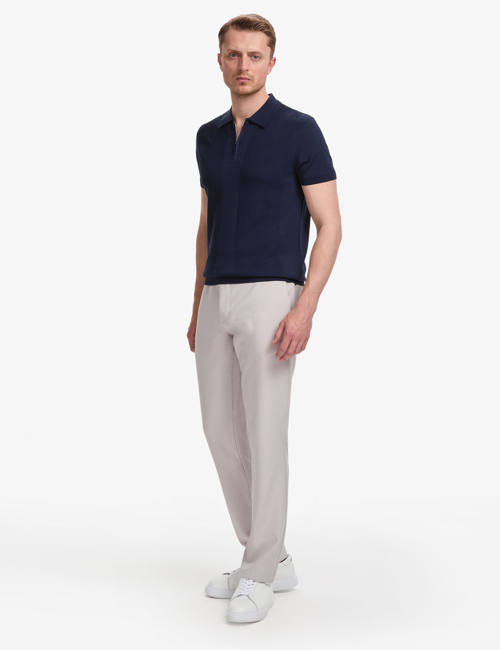 Lacivert Slim Fit Polo Yaka Fermuarl_ Triko Ti__rt