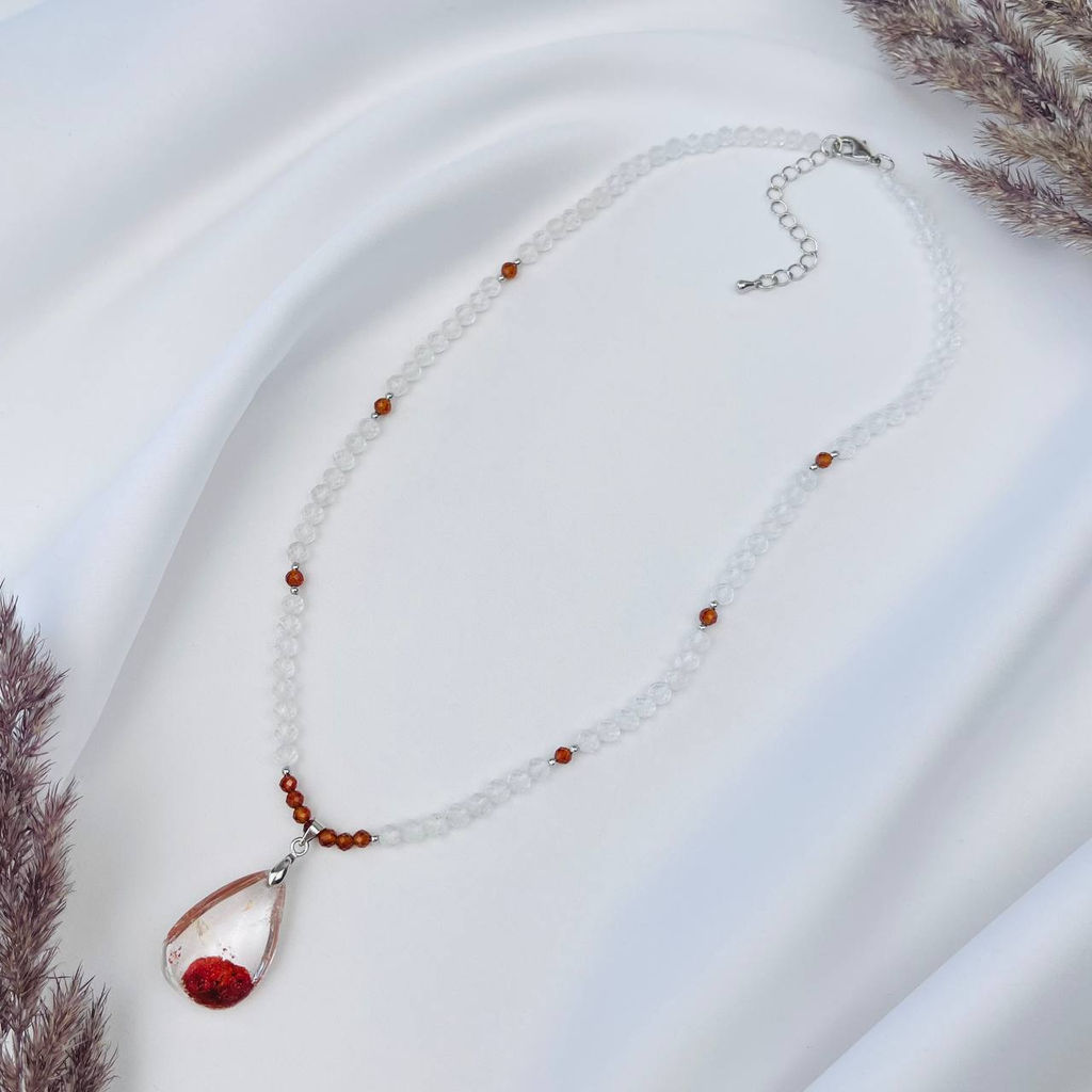 Бусы из Горного Хрусталя и Граната Спессартин с кулоном из Лодолита - Радуга самоцветов фото 2