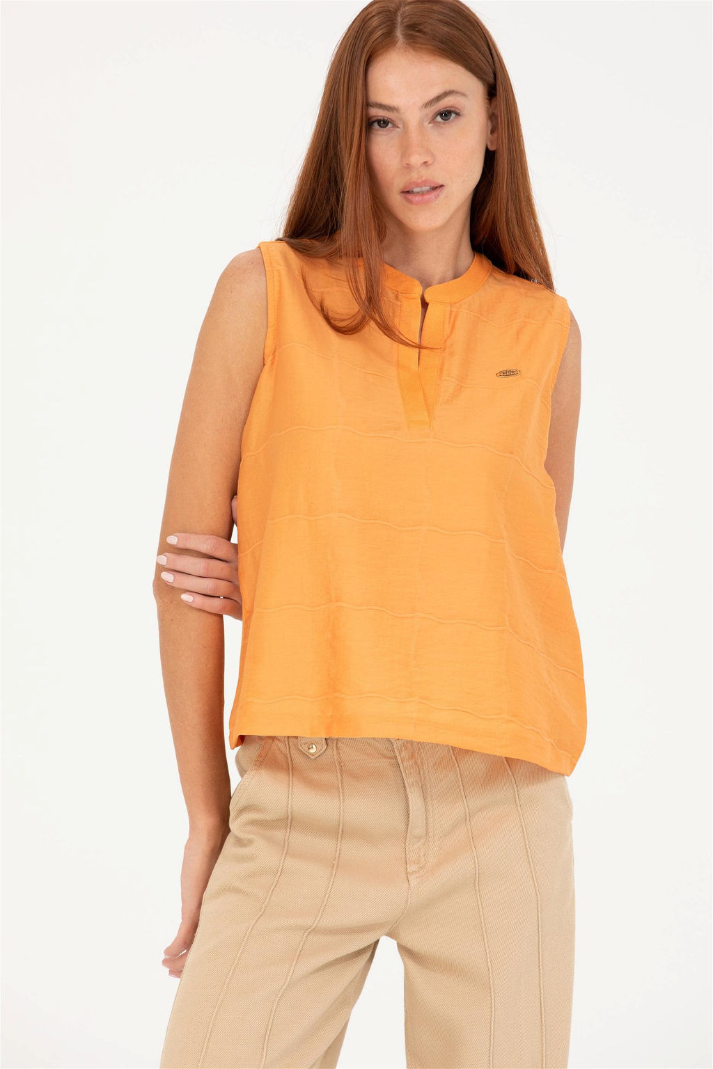 U. S. Polo Assn Женская оранжевая футболка без рукавов с v-образным вырезом - U.s. polo assn фото 2