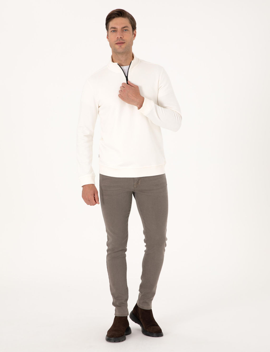 Ekru 3 _plik Regular Fit Fermuarl_ Dik Yaka Basic Sweatshirt - Pierre cardin фото 4