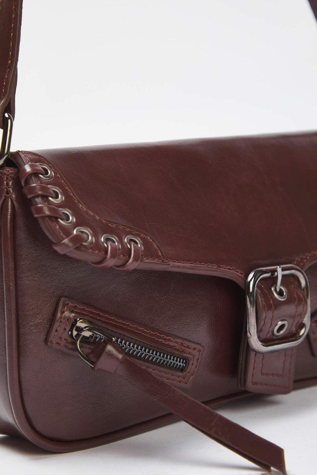 Koyu Kahverengi Kusgozu Detayl? Mini Kad?n City El ve Omuz Cantas? TAKSS25OC00086