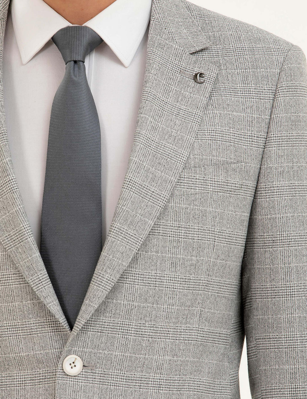 A__k Gri Slim Fit Kareli Tak_m Elbise