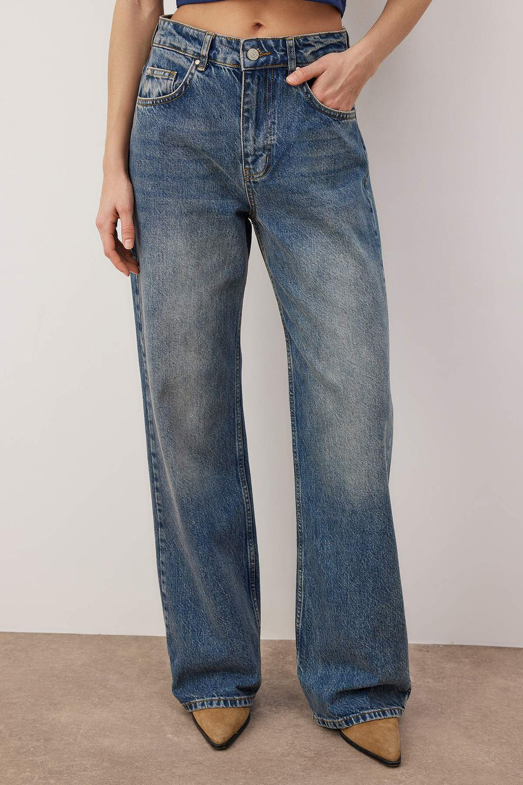 TRENDYOLMILLA Siyah Yuksek Bel Wide Leg Jeans TWOAW24JE00075  фото 7