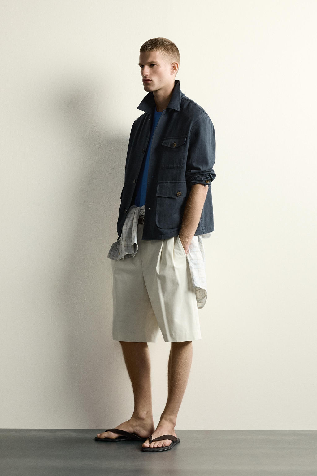 SOBRECAMISA RELAXED FIT BOLSILLOS / Gris / Azul - Zara фото 4