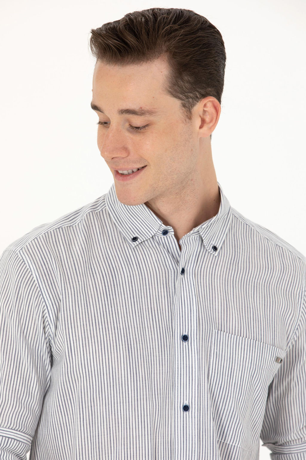 U. S. Polo Assn Мужская белая рубашка в темно-синюю полоску - U.s. polo assn фото 2