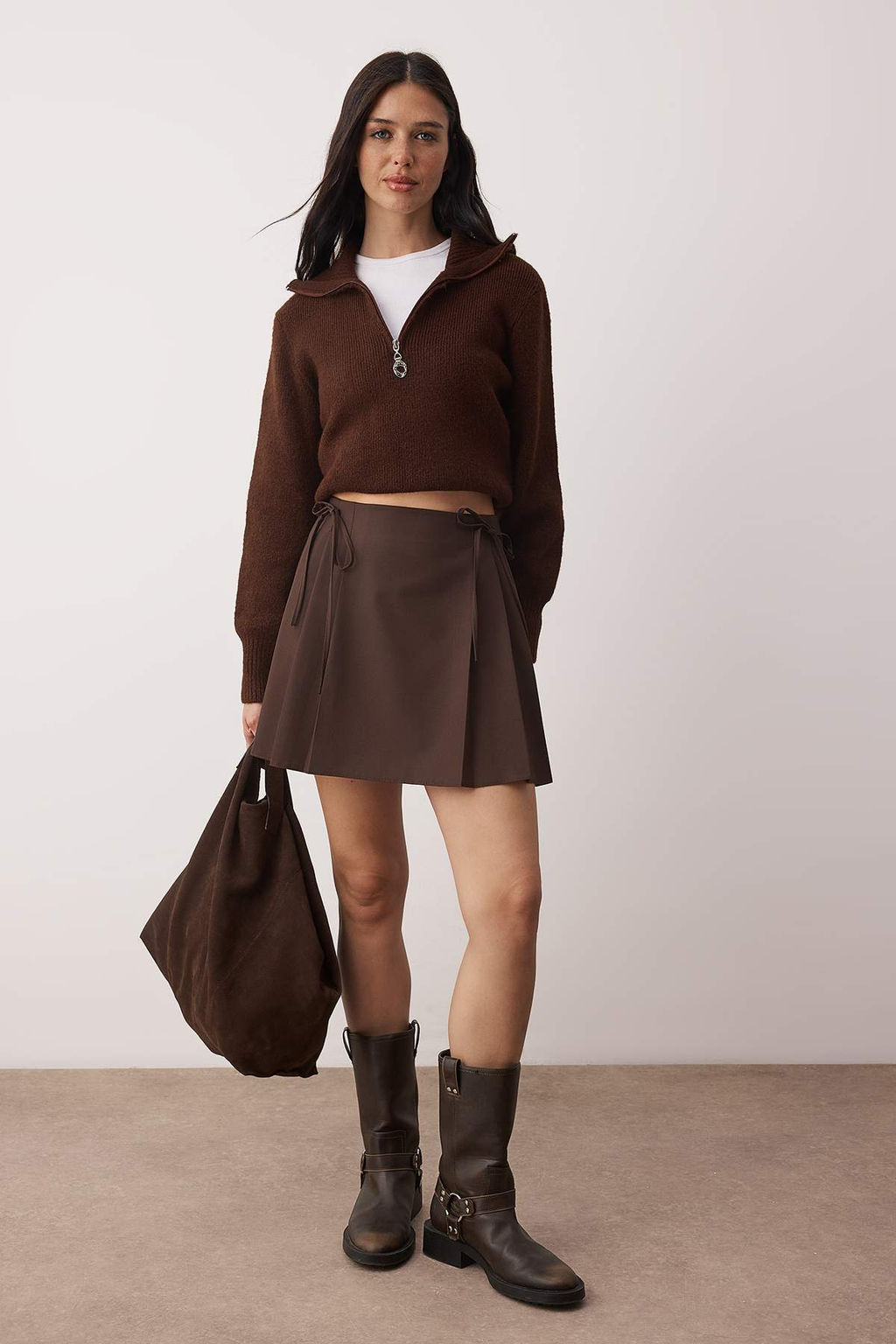 Trendyolmilla Koyu Antrasit Plise ve Kurdele Detayl? Mini Boy Dokuma Etek TEDAW25ET00012  фото 10