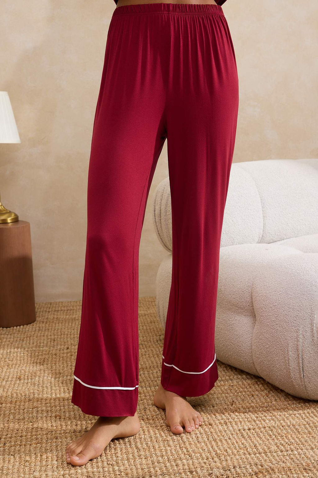 Bordo Biyeli Kalp Detayl? Viskon Orme Pijama Tak?m? THMSS26PT00051 - Trendyolmilla фото 5