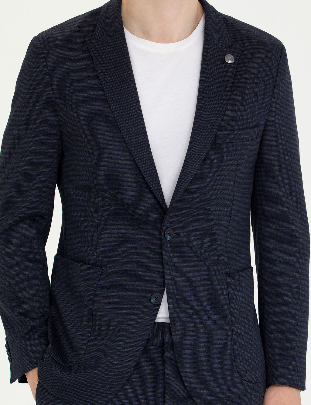 Lacivert Ex. Slim Fit Y_n Kar___ml_ Tak_m Elbise