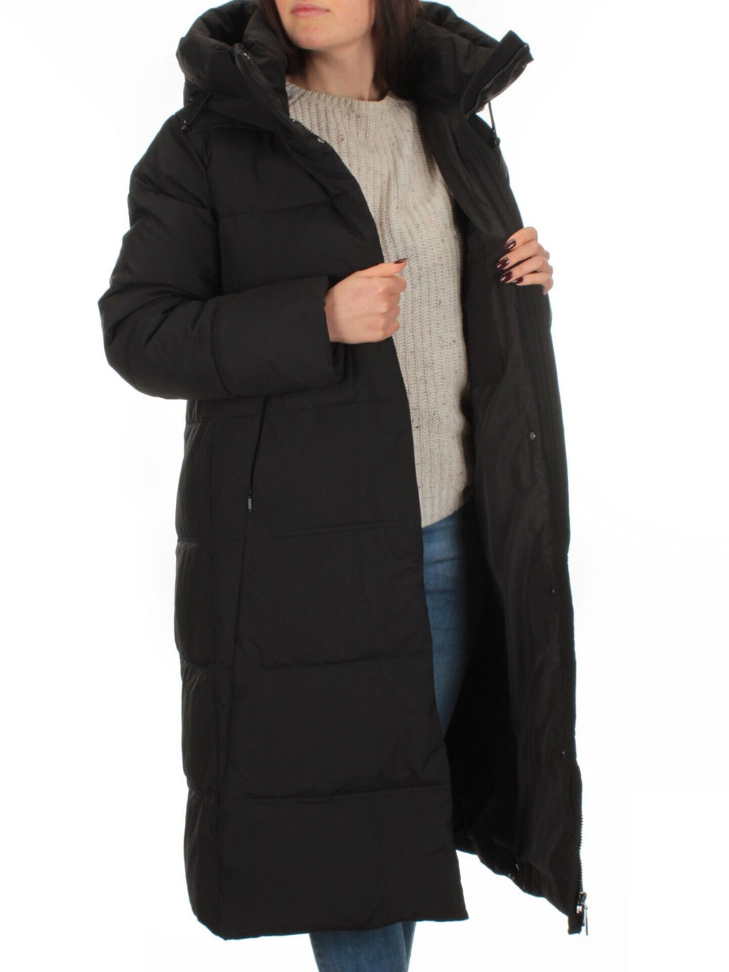 L-71 BLACK Пальто зимнее женское Flance Rose (200 гр. холлофайбер) - Фабричный китай фото 6
