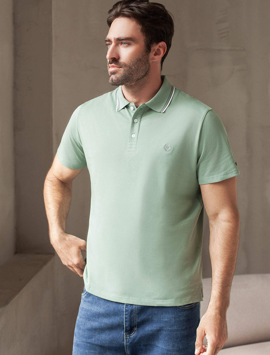 Футболка-поло из фактурного трикотажа - Vilatte фото 2