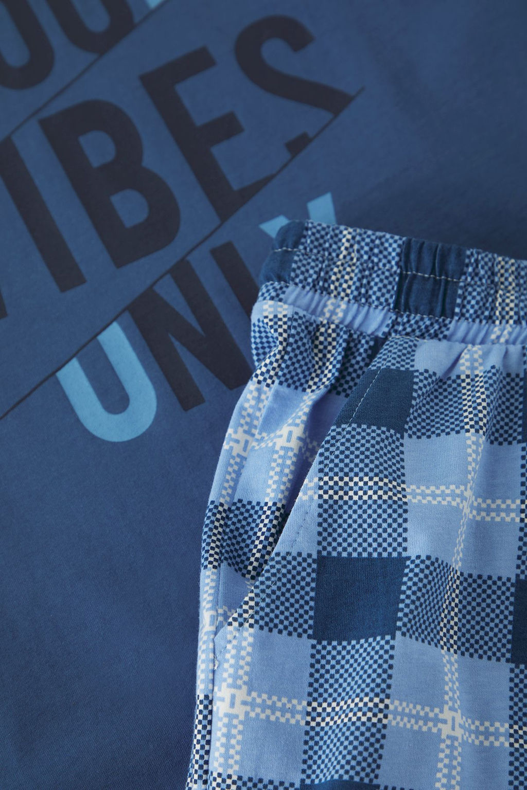 TRENDYOL MAN Mavi Regular Fit Ekose Sortlu Orme Buyuk Beden Pijama Tak?m? TMNSS25AI00002 - Trendyolmilla фото 3