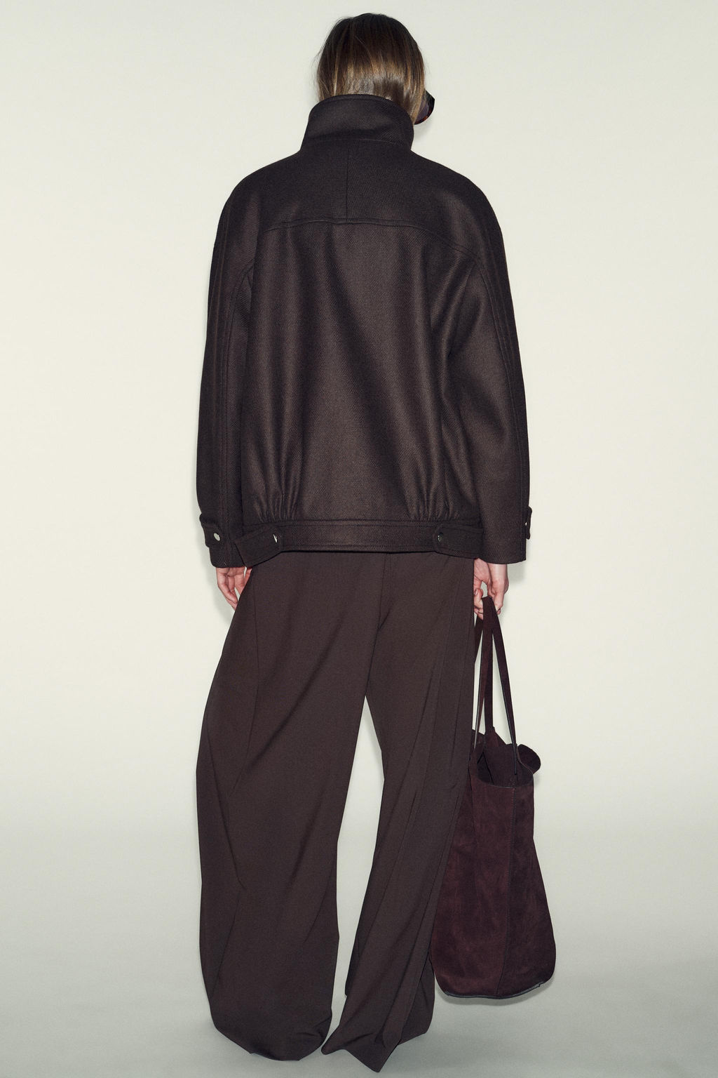 WOOL BLEND BOMBER JACKET WITH HIGH NECK