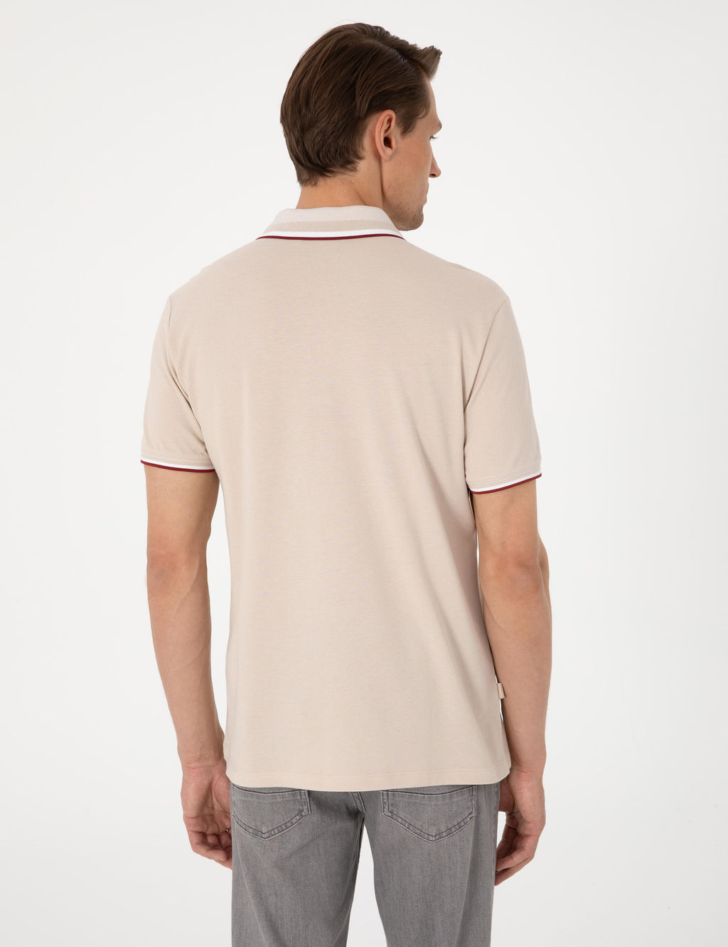 Bej Slim Fit Polo Yaka Ti__rt - Pierre cardin фото 5