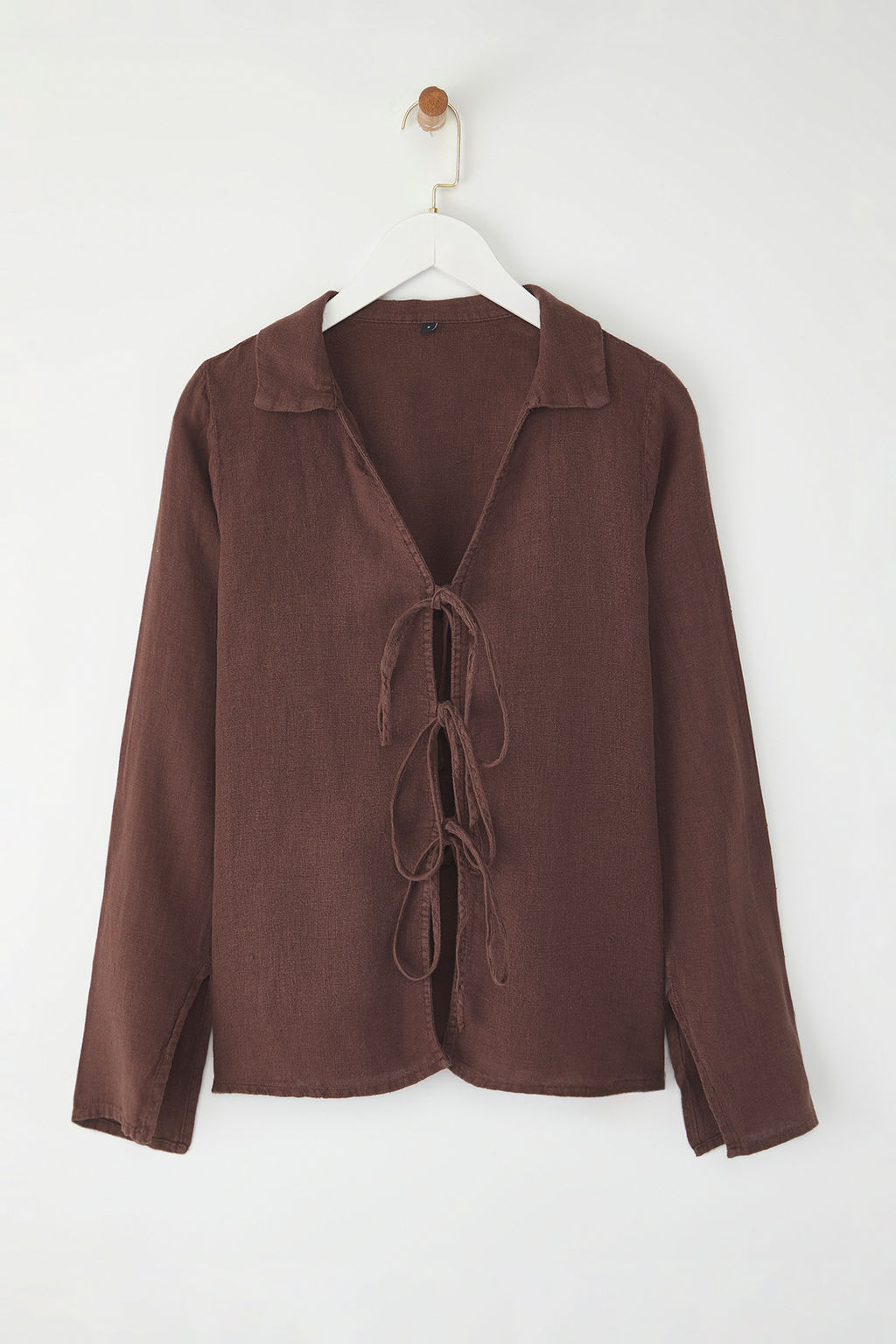 Kahverengi %100 Keten Baglama Detayl? Gomlek TWOSS26GO00046