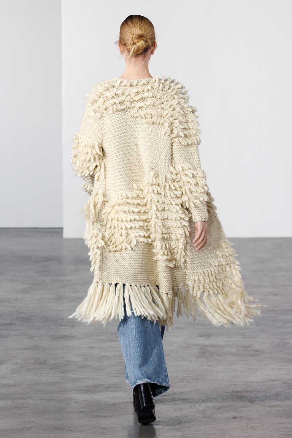 LONG FRINGED KNIT COAT - Zara фото 3