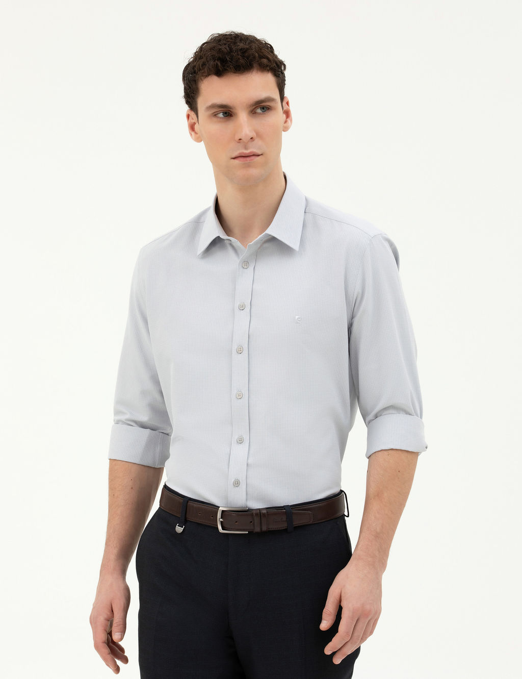 Gri Slim Fit Uzun Kollu G_mlek