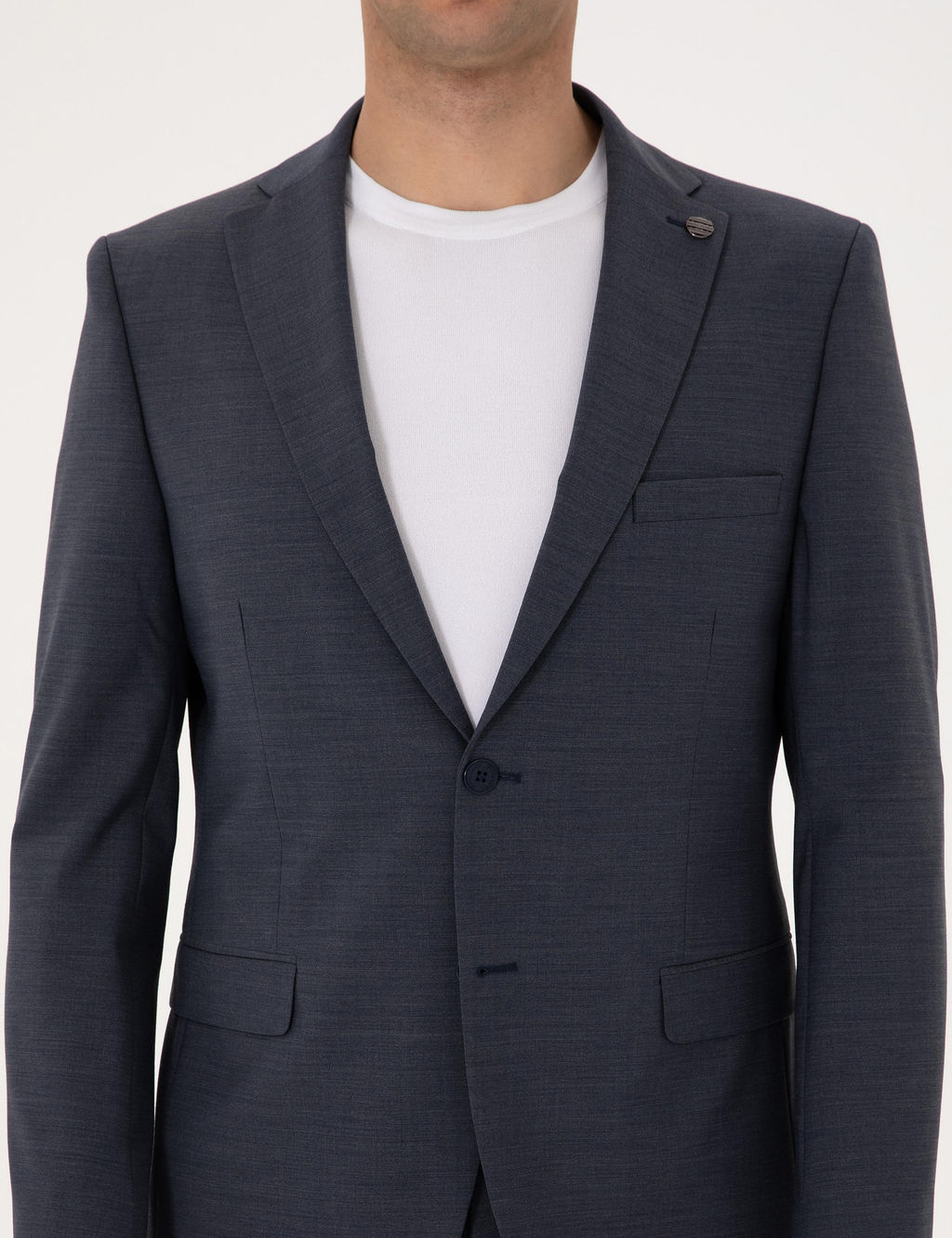 Koyu Mavi Slim Fit Y_n Kar___ml_ Tak_m Elbise