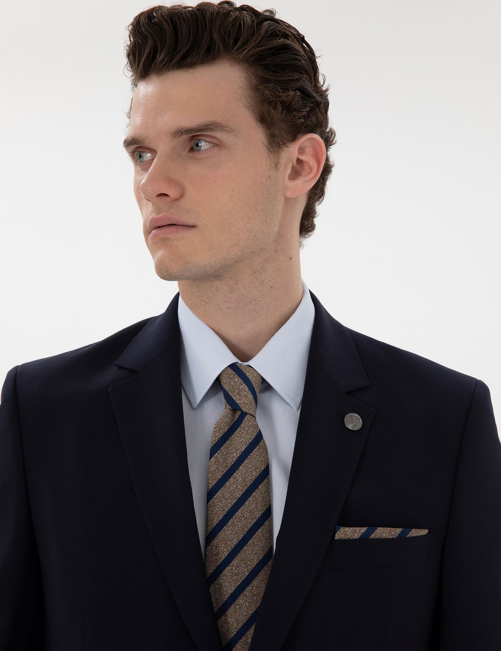 Lacivert Slim Fit Y_n Tak_m Elbise