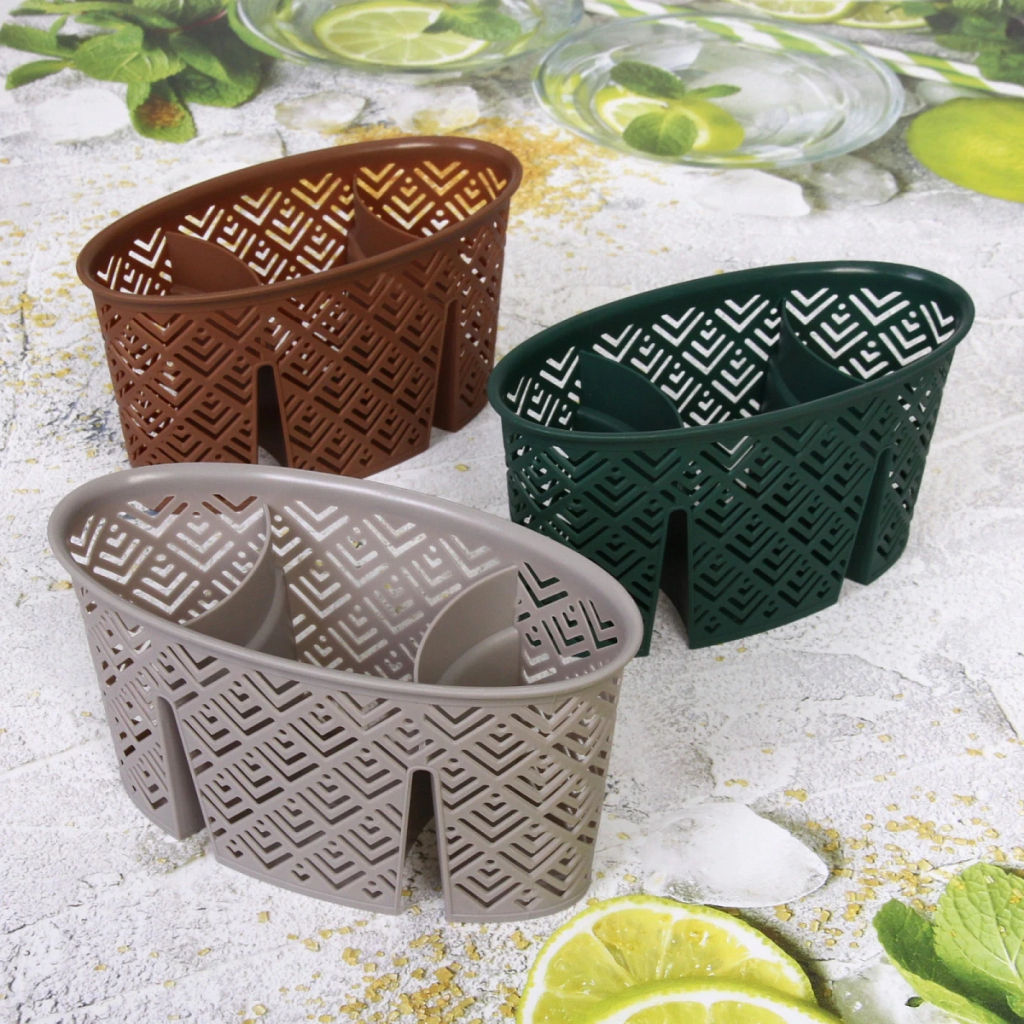 Цена за 6 шт. Подставка для столовых приборов пластиковая "Ромбы" 19*9*10см 3секции