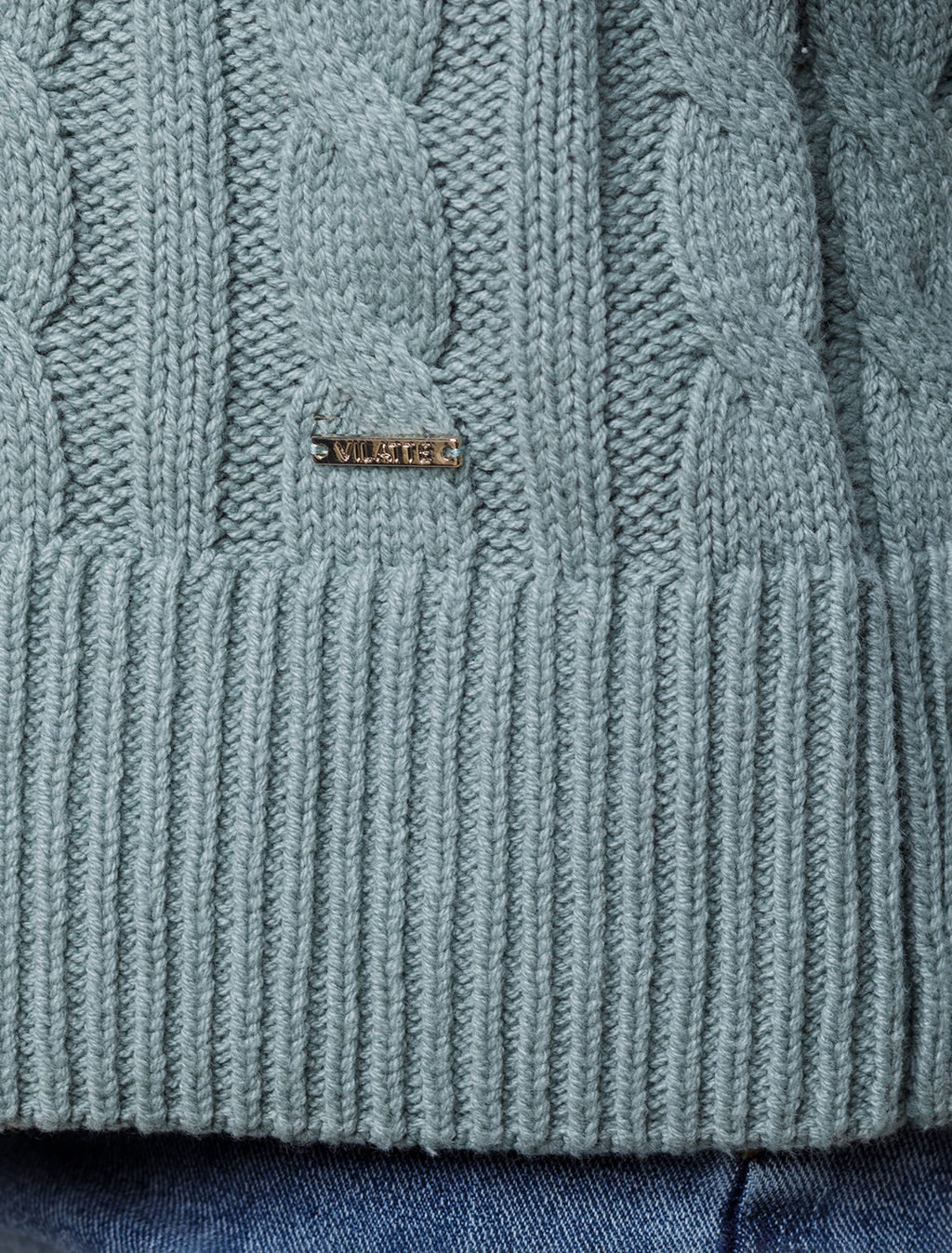 Свитер фактурной вязки с узором косы - Vilatte фото 2