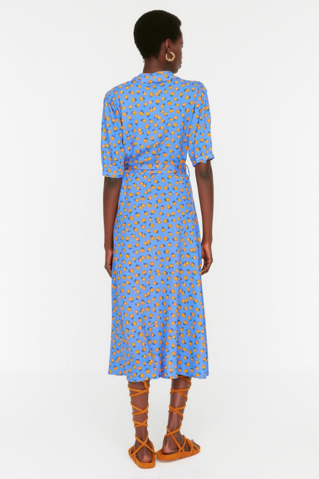Mavi Cicek Desenli Kusakl? Midi Dokuma Viskon Gomlek Elbise TWOSS20EL1559