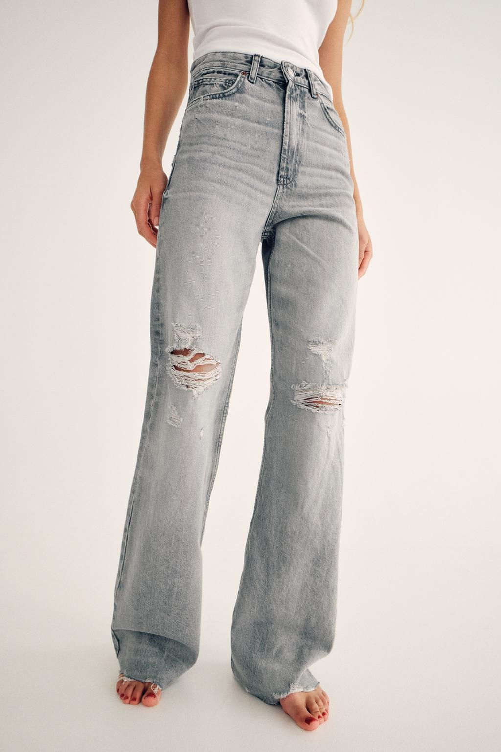 HIGH-RISE RIPPED WIDE-LEG TRF JEANS - Zara фото 3