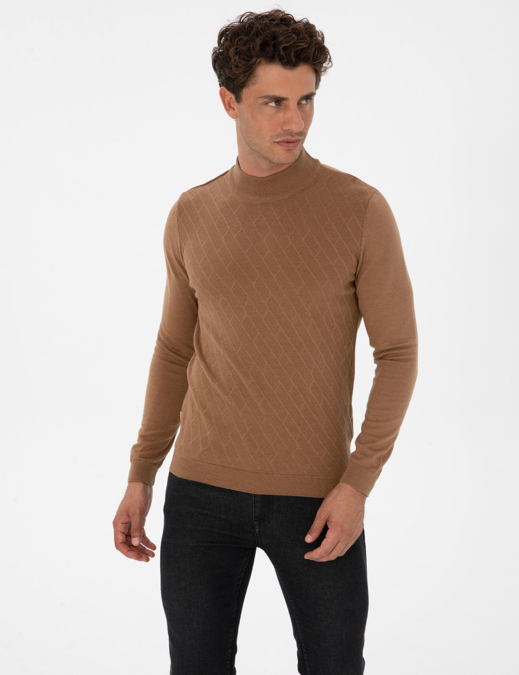 Camel Melanj Slim Fit Yar_m Bal_k__ Yaka Triko Kazak - Pierre cardin фото 3