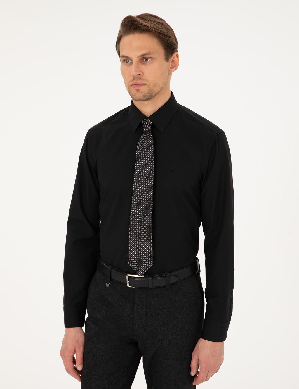 Siyah Regular Fit Uzun Kollu Basic G_mlek