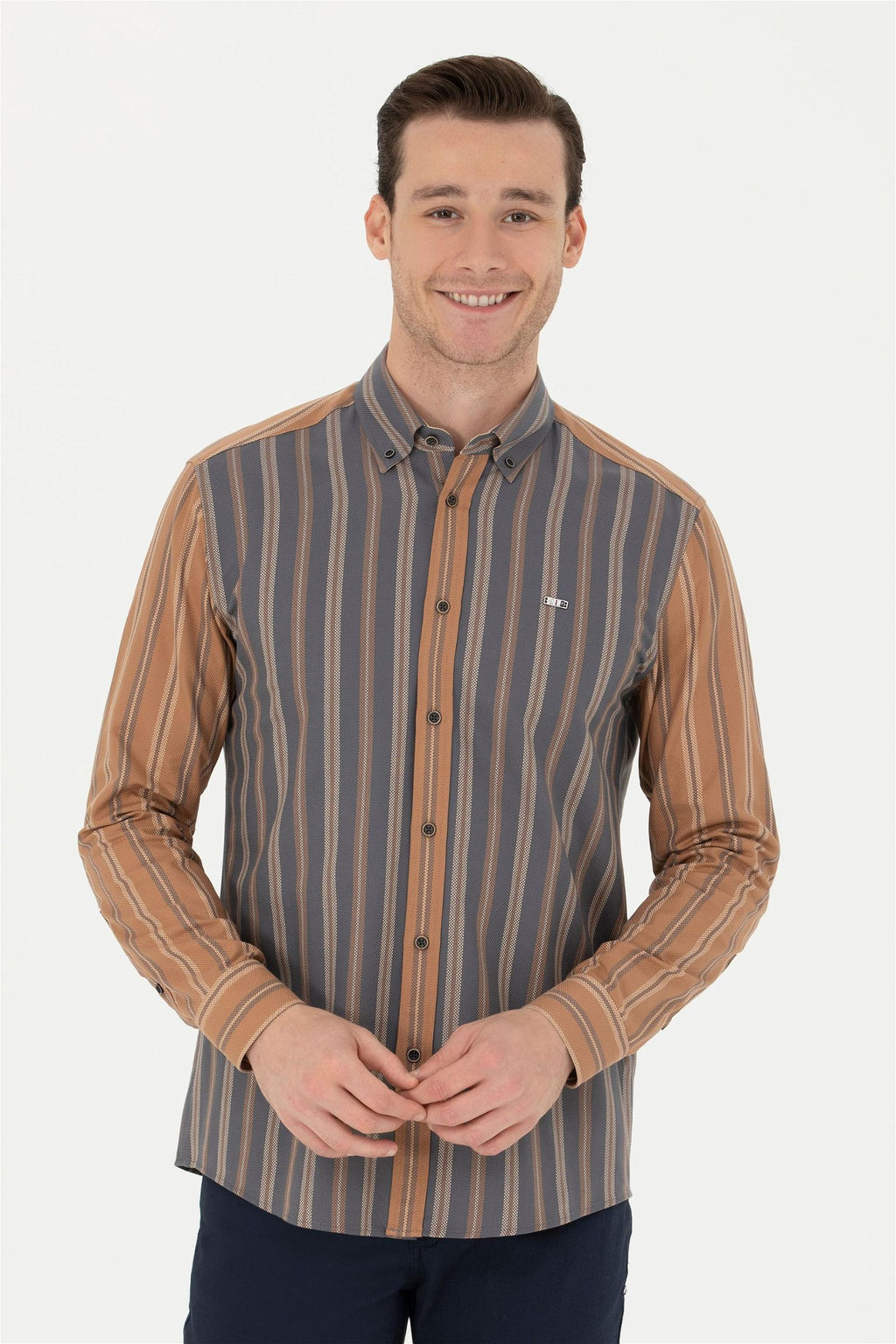 Мужская рубашка антрацитового цвета с длинным рукавом - U.s. polo assn фото 3