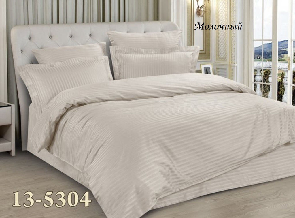 Комплект постельного белья Молочный, Сатин Страйп семейный
