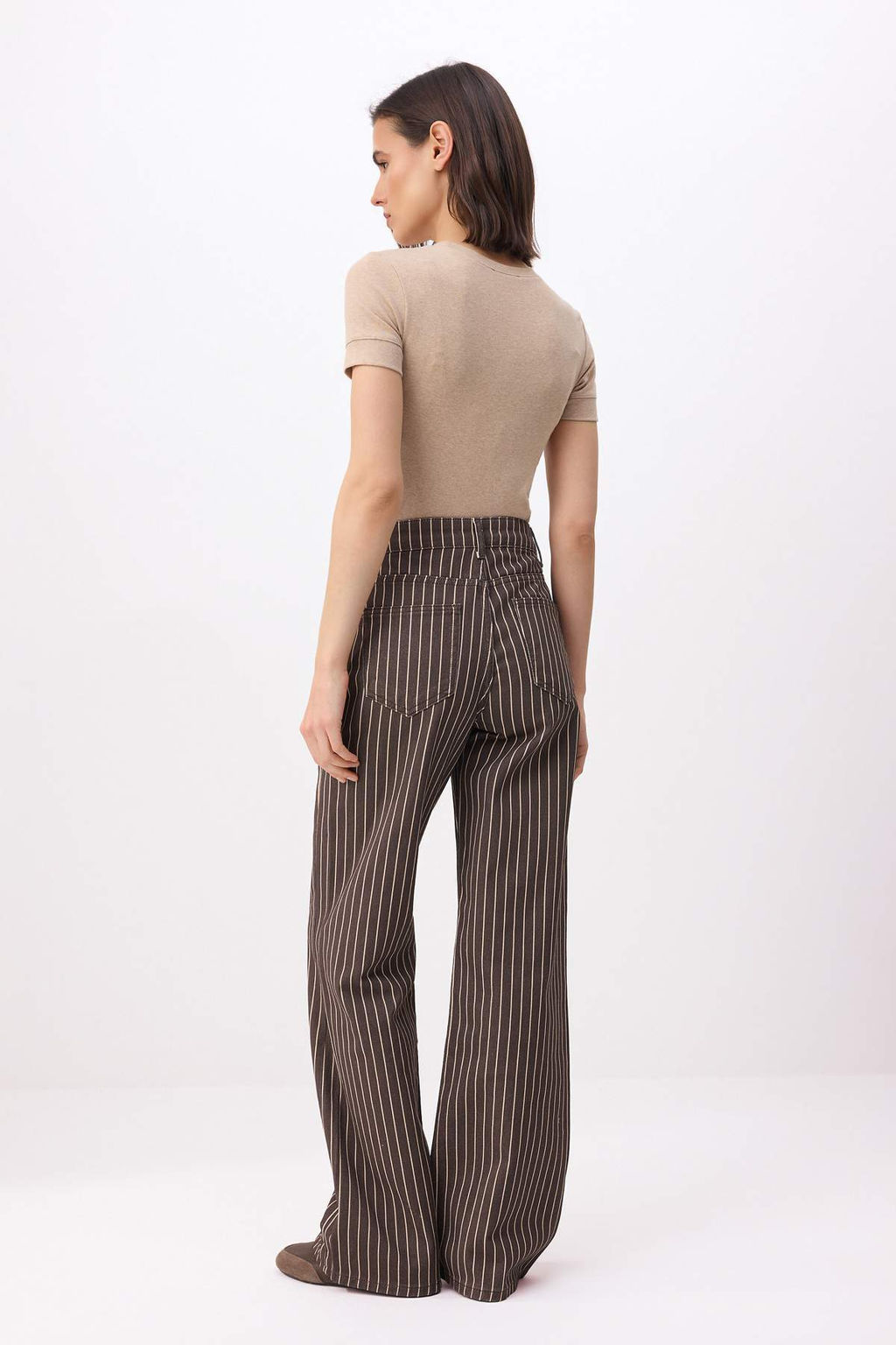 Kahverengi Cizgili Yuksek Bel %100 Pamuk Wide Leg Jeans TWOSS26JE00305 - Trendyolmilla фото 4