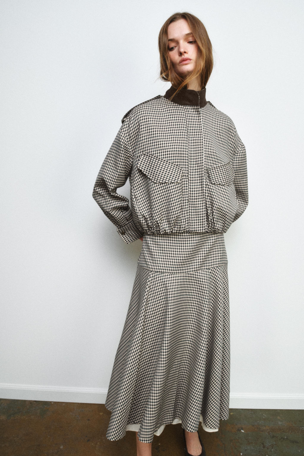 ZW COLLECTION CONTRAST CHECK SKIRT - Zara фото 9