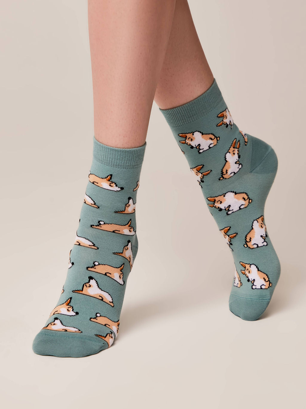 Цена за 2 пары. Носки Классические CONTE Хлопковые носки с рисунками corgi серо-бирюзовый - Conte elegant фото 3