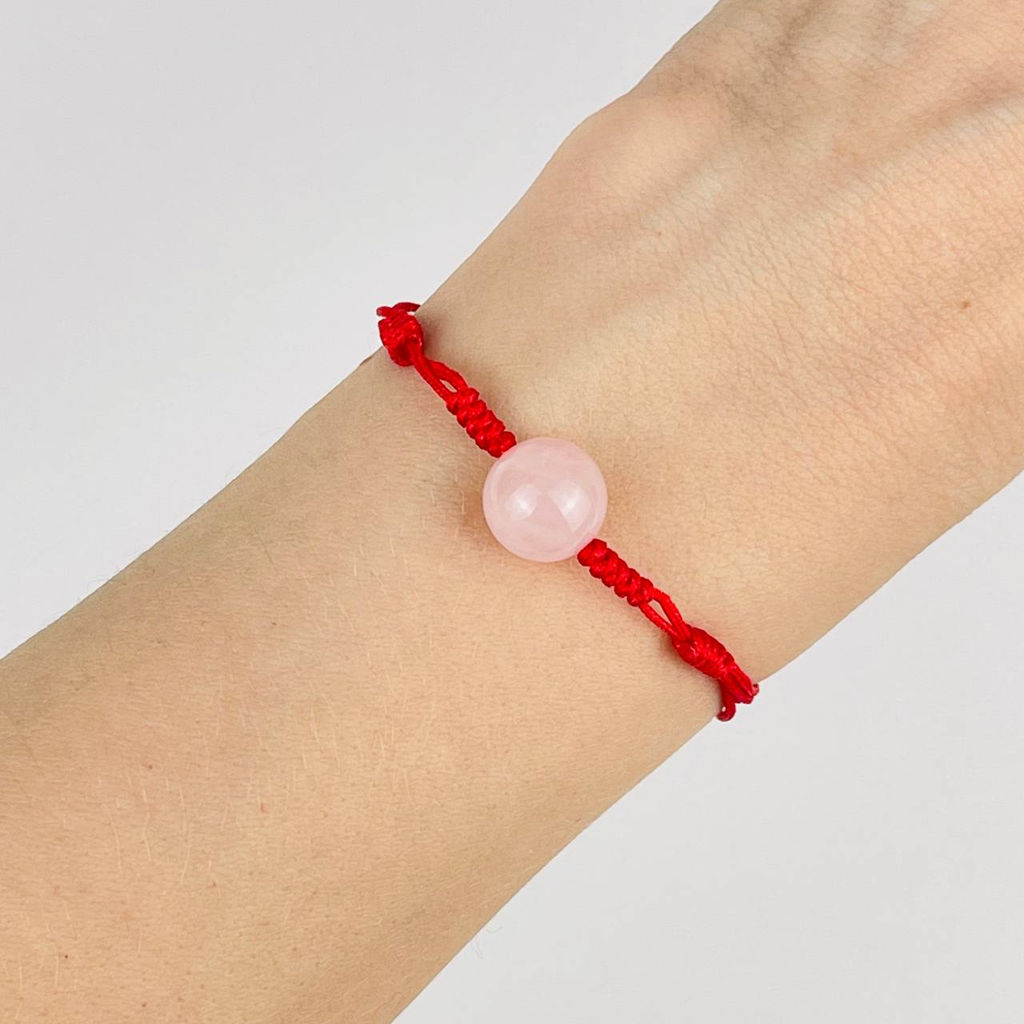 Защитный браслет Красная нить с Розовым кварцем от 16 см