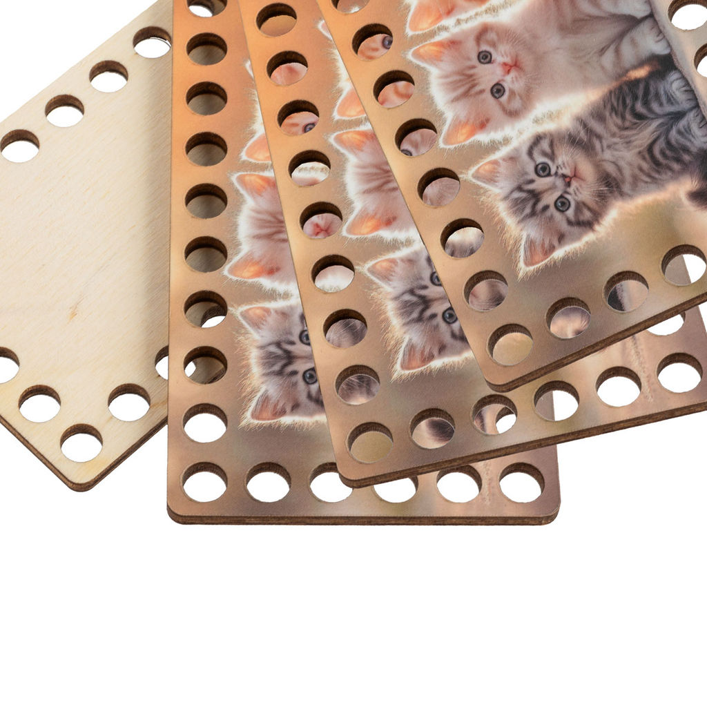 Заготовка для декорирования Love2art ДВ-04 Набор донышек для вязания Матовый фанера 12 х 7 х 0.4 см 4 шт 04 Котята  фото 5