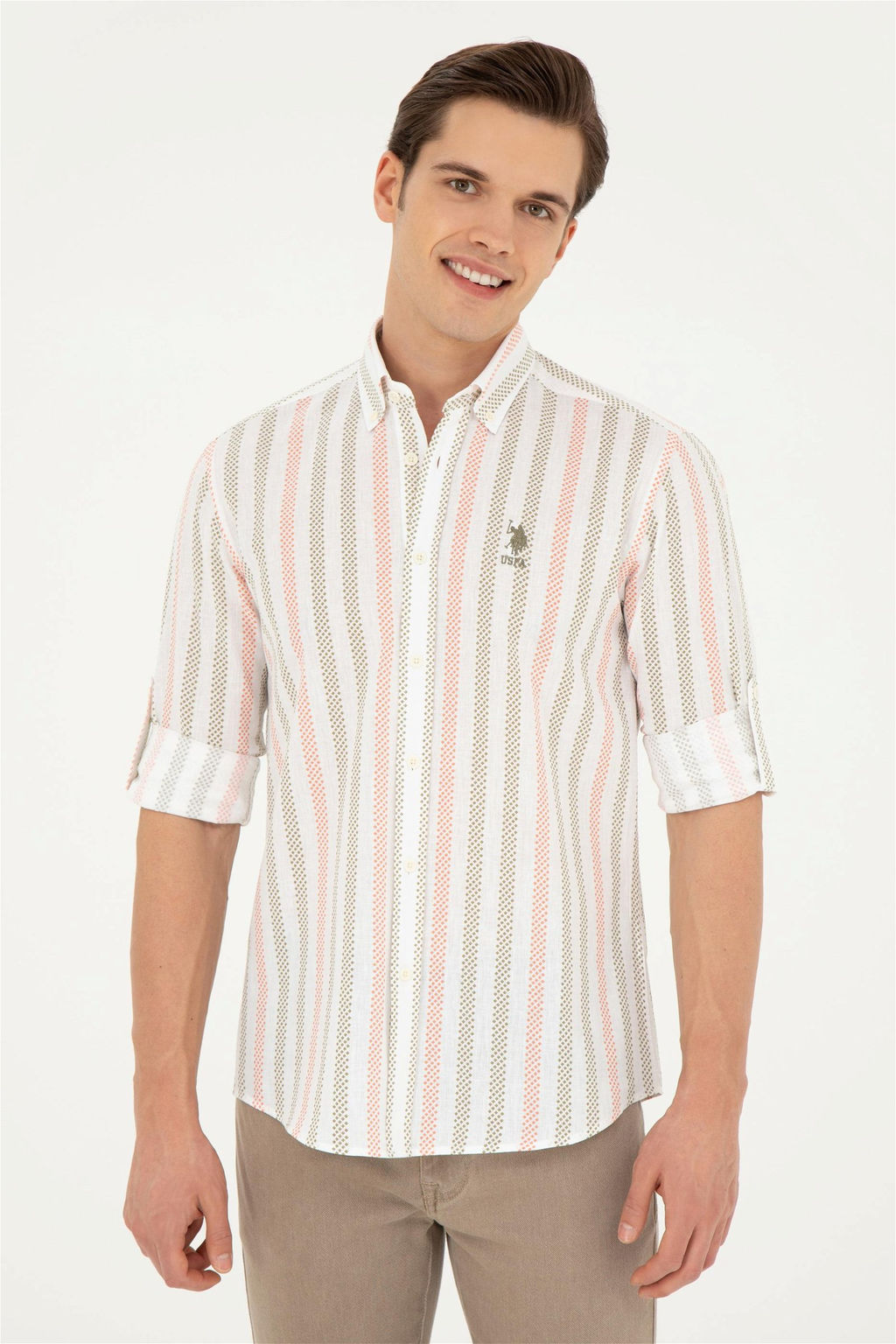 Мужская рубашка цвета хаки с длинным рукавом - U.s. polo assn фото 3
