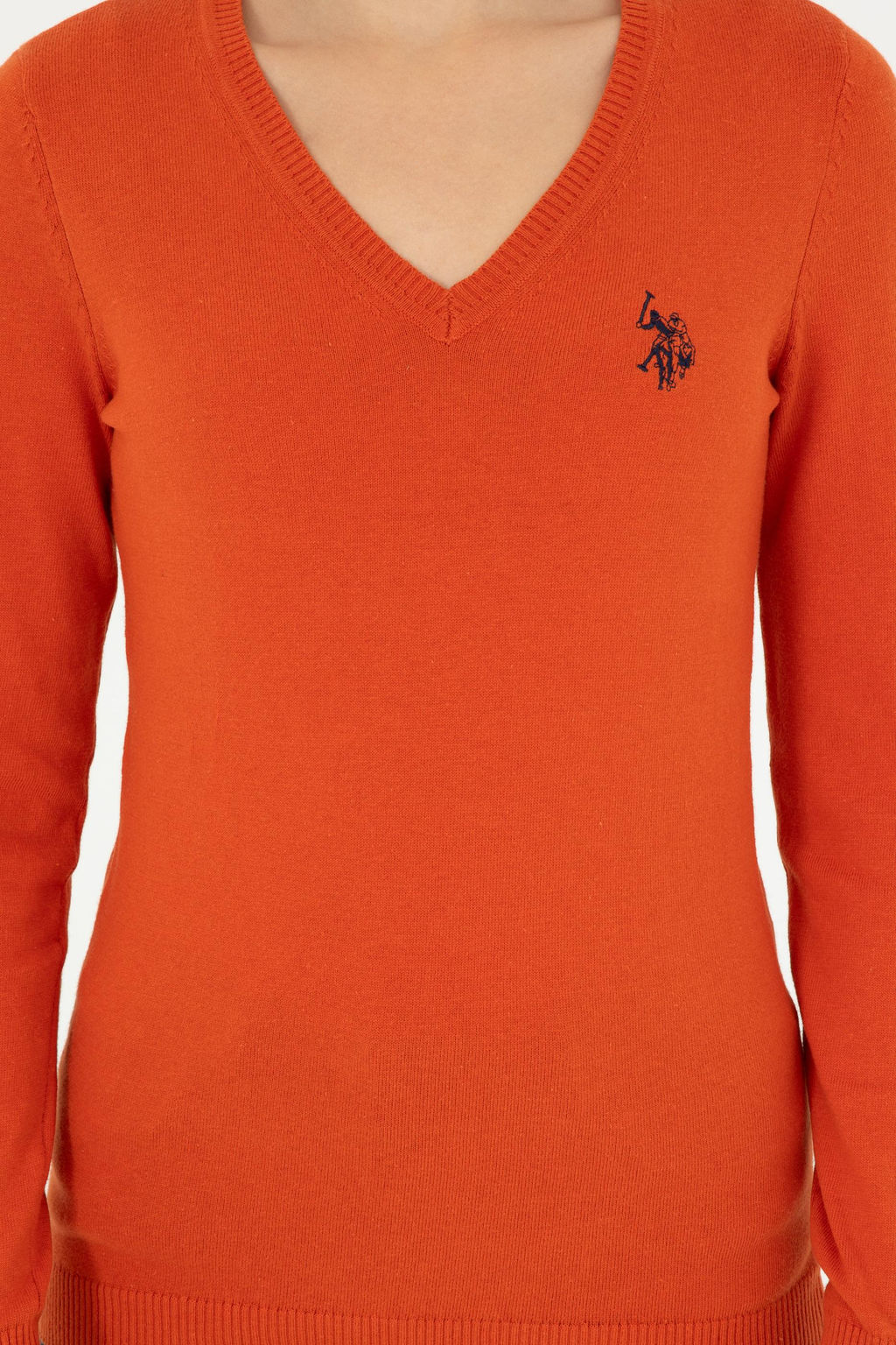 Женский базовый свитер с v-образным вырезом кирпичного цвета Неожиданная скидка в корзине - U.s. polo assn фото 13