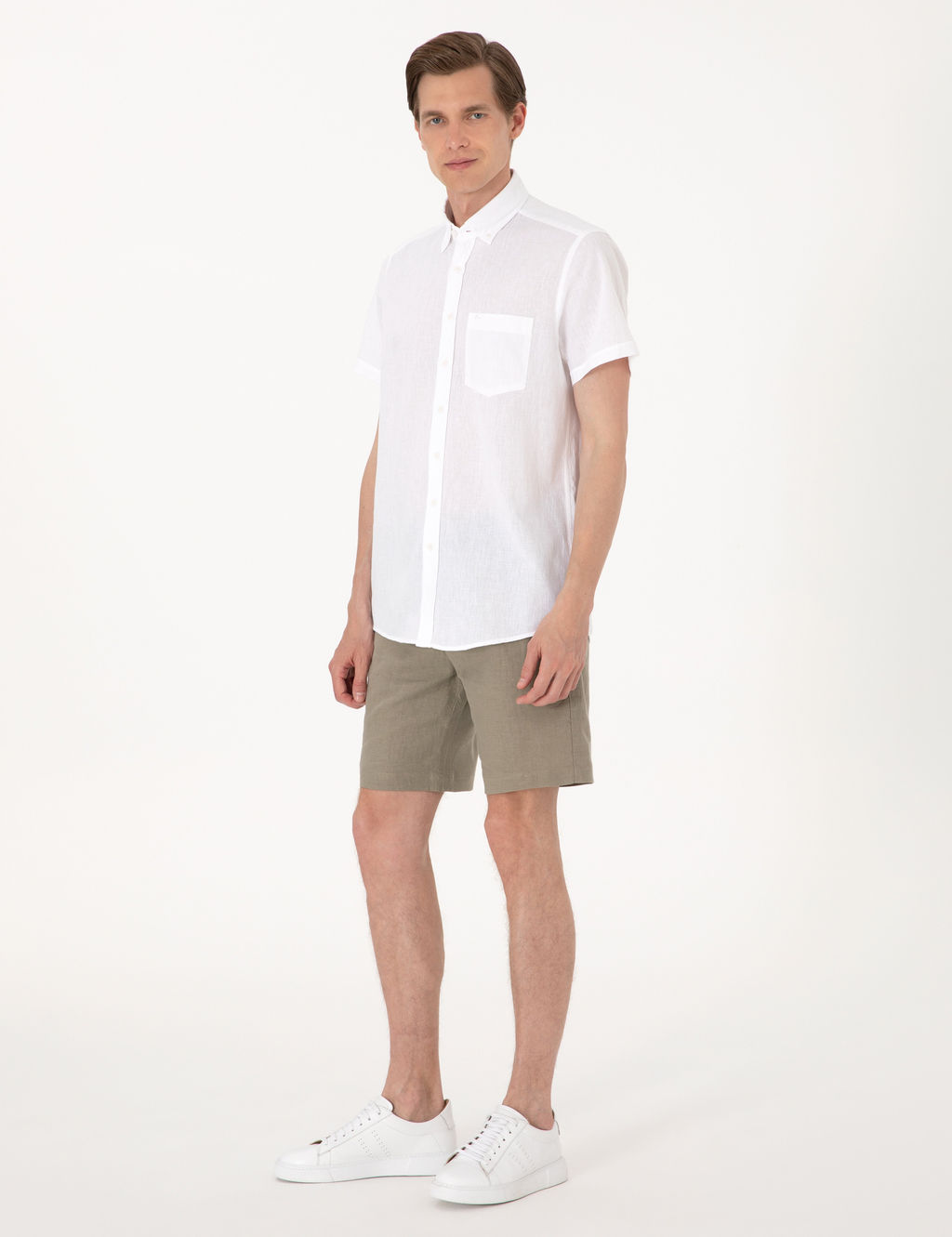 Haki Slim Fit %100 Keten Beli Lastikli Ba_c_kl_ Dokuma _ort