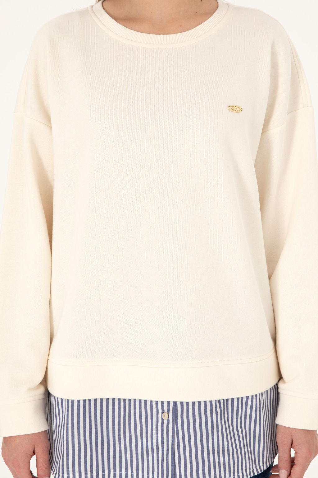 Kad_n Krem G_mlek Detayl_ Bisiklet Yaka Sweatshirt