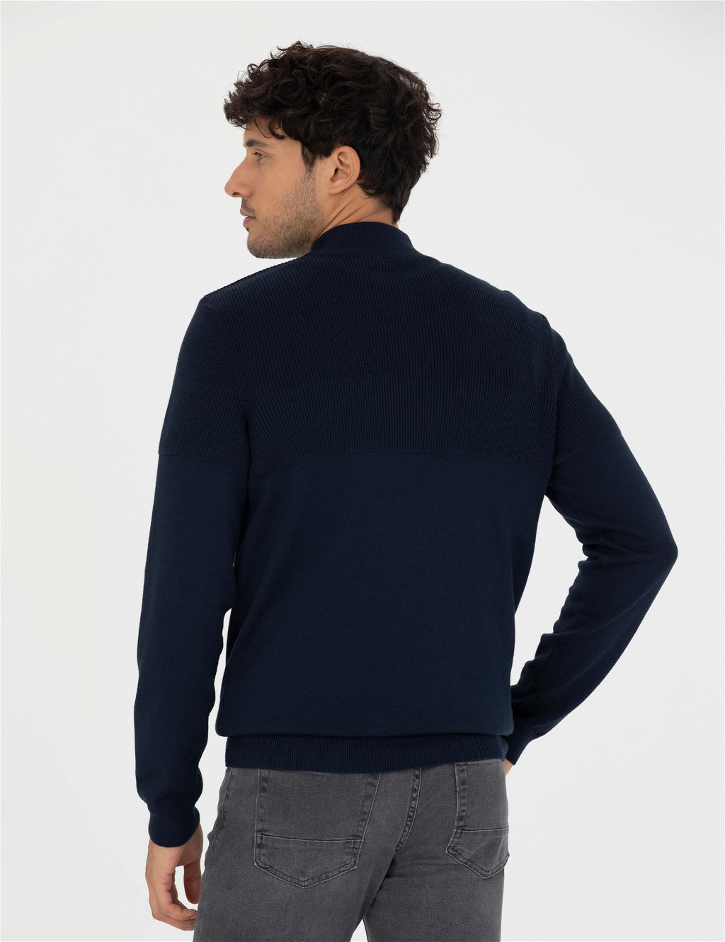 Lacivert Slim Fit Fermuarl_ Dik Yaka Triko Kazak - Pierre cardin фото 5