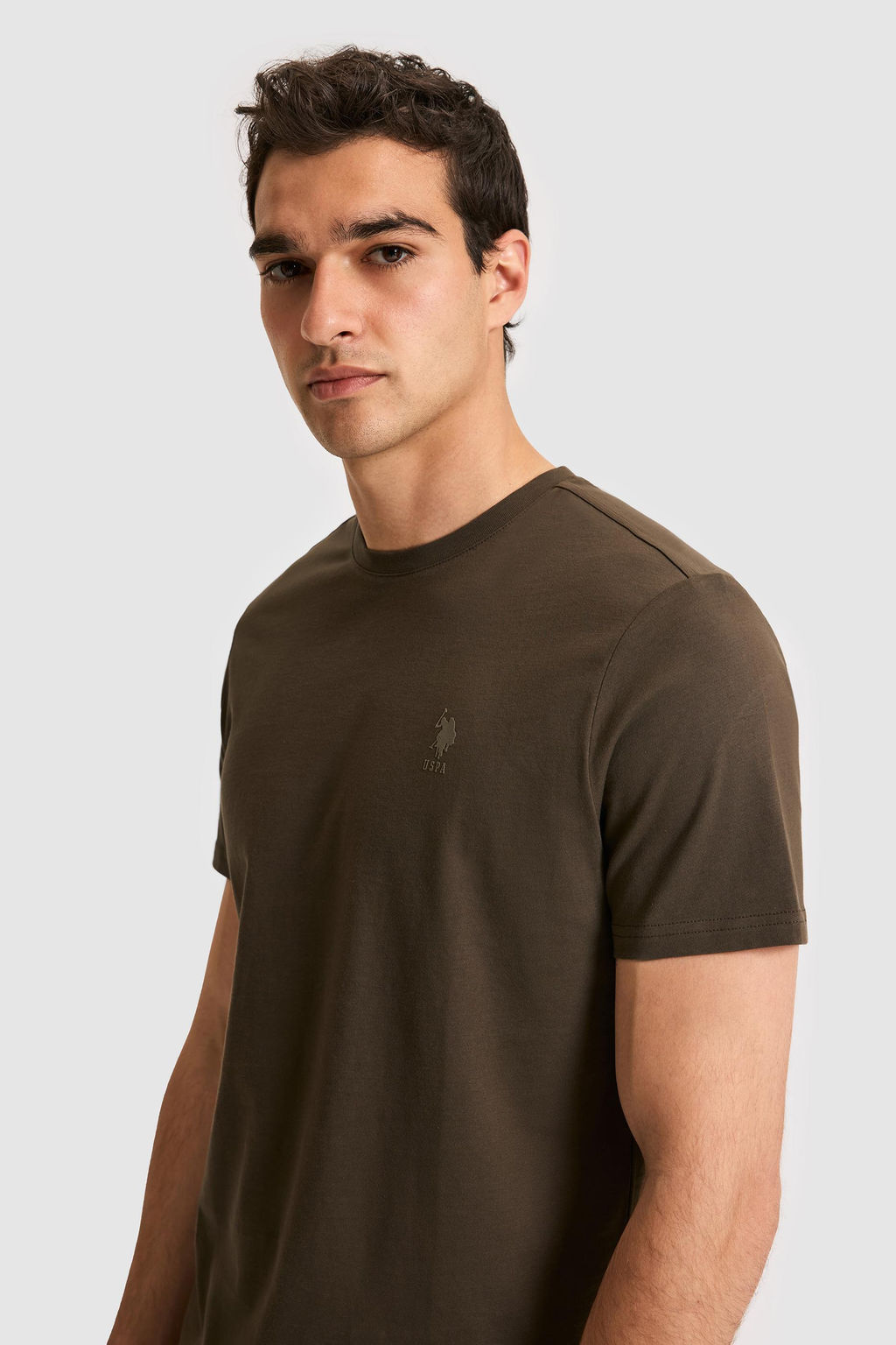 Erkek Regular Fit Bisiklet Yaka Koyu Haki Basic Ti__rt