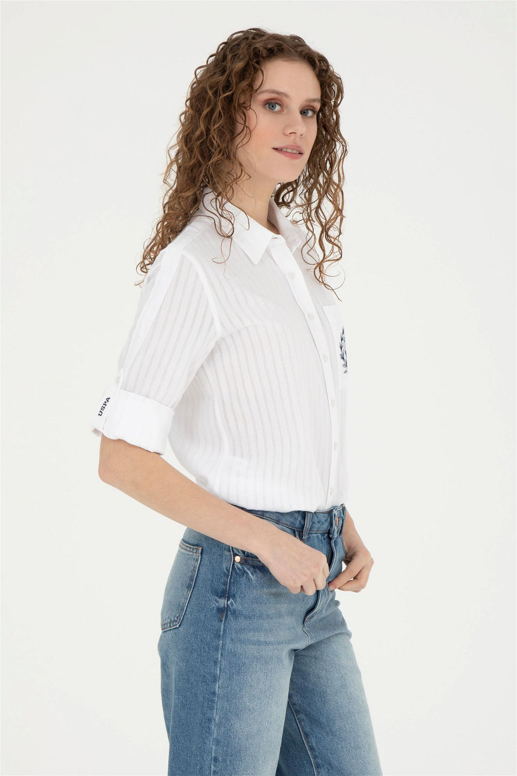 Женская белая рубашка с длинным рукавом - U.s. polo assn фото 3